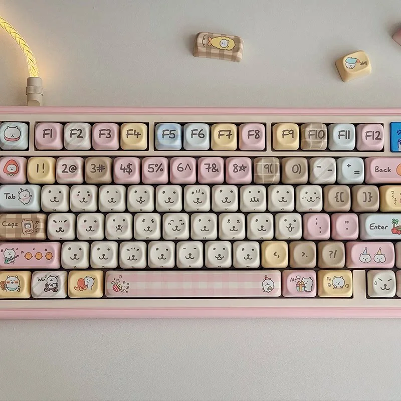 Exclusive Chiikawa Joke Bear PBT keycaps set, showcasing whimsical characters for a playful keyboard aesthetic. Durable and charming.