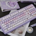 Charming Chiikawa Keycaps MAO Profile PBT set showcasing a vibrant purple-white gradient and playful Chiikawa characters, perfect for a whimsical keyboard.
