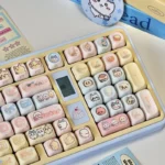Chiikawa: Three Little Characters MOA Keycap Set showcasing ergonomic character designs from multiple angles, featuring soft pastel hues.