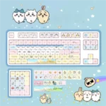 Chiikawa: Three Little Characters MOA Keycap Set with ergonomic character designs in soft pastel hues, displayed from various angles, offering delightful charm.