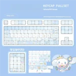 Dreamy Cinnamoroll cloud PBT MOA keycaps set in a gallery view, showcasing whimsical pastel designs from various angles for a serene, playful desktop.