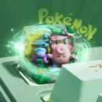 Whimsical pastel pink handcrafted Clefairy keycap, artfully displayed from multiple angles, revealing its miniature size and intricate Pokemon detail.