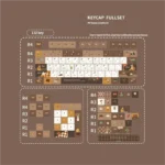 Coffee PBT Keycaps set, dye-sublimated and durable. Warm brown and cream hues create a sophisticated cafe ambiance.