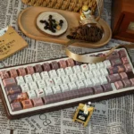 Premium Serene Coffee PBT Keycaps set, showcasing durable dye-sublimated PBT with a warm, inviting coffee aesthetic for a sophisticated desk setup.