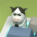 Artistic side view of the Iconic Cow Emoji Keycap, highlighting its expressive ox character and charming, playful design.