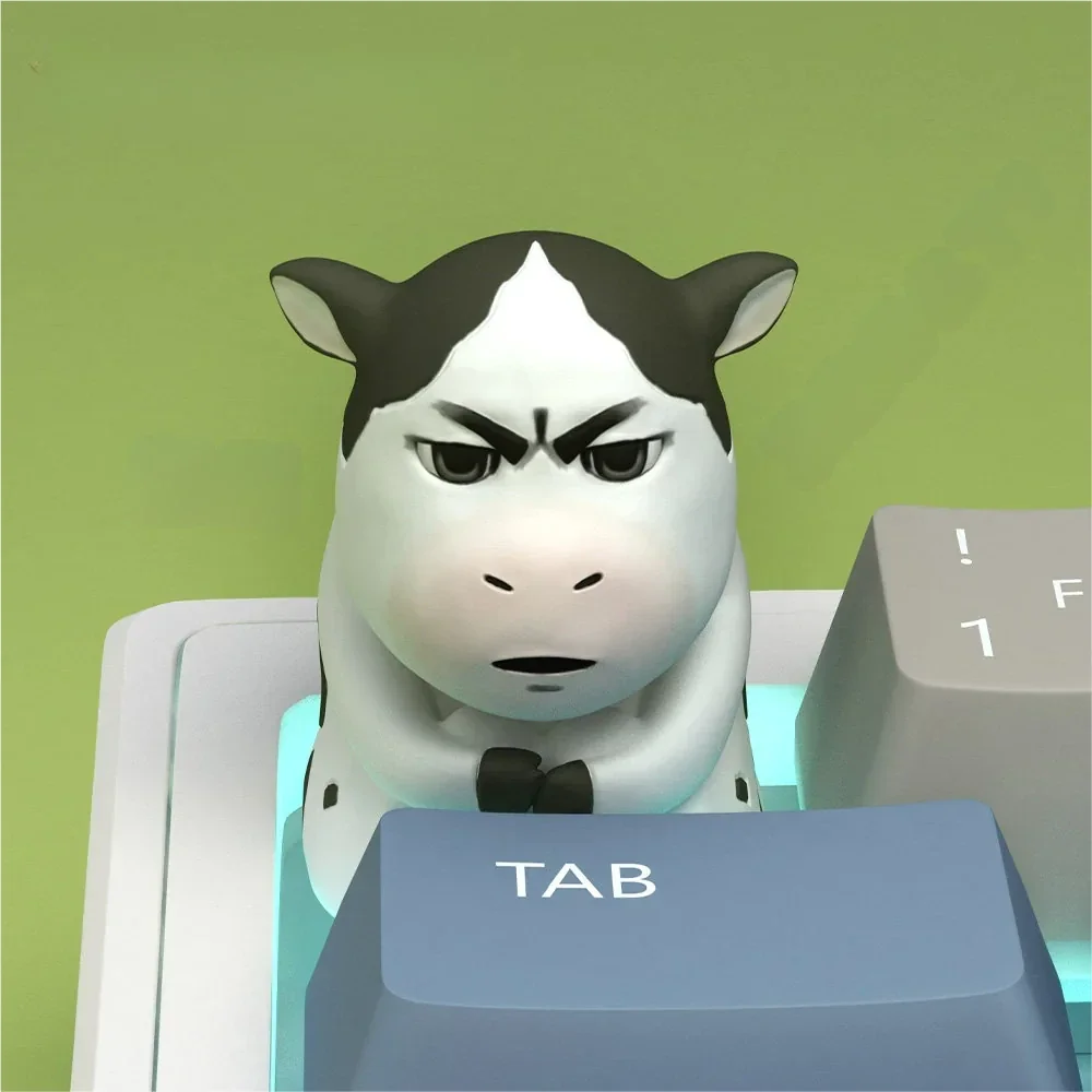 Close-up of a Iconic Cow Emoji Keycap, showcasing its playful ox design and whimsical charm for unique desks.