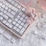 Crush PBT Keycaps Set gallery views, revealing soft, ethereal colors and romantic motifs. Durable PBT elegance, whispering romance for an artistic setup.