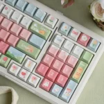 Cute duck PBT keycaps set for mechanical keyboards. Durable, crisp legends, whimsical cartoon ducks, and soft pastel gradients create a charming, cheerful design.