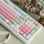 Detailed view of whimsical cute duck PBT Cherry profile keycaps set, showcasing their adorable design, durable PBT construction, and crisp legends for mechanical keyboard.