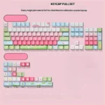 Cute Duck PBT Cherry keycaps set for mechanical keyboards, multiple views highlighting whimsical cartoon ducks, soft pastel gradients, and crisp legends.