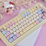 Baby Zoraa Cute PBT Keycaps Set gallery. Durable PBT with whimsical sweetheart bubble design, adorable pastel cartoon dolls, shown from various playful angles.
