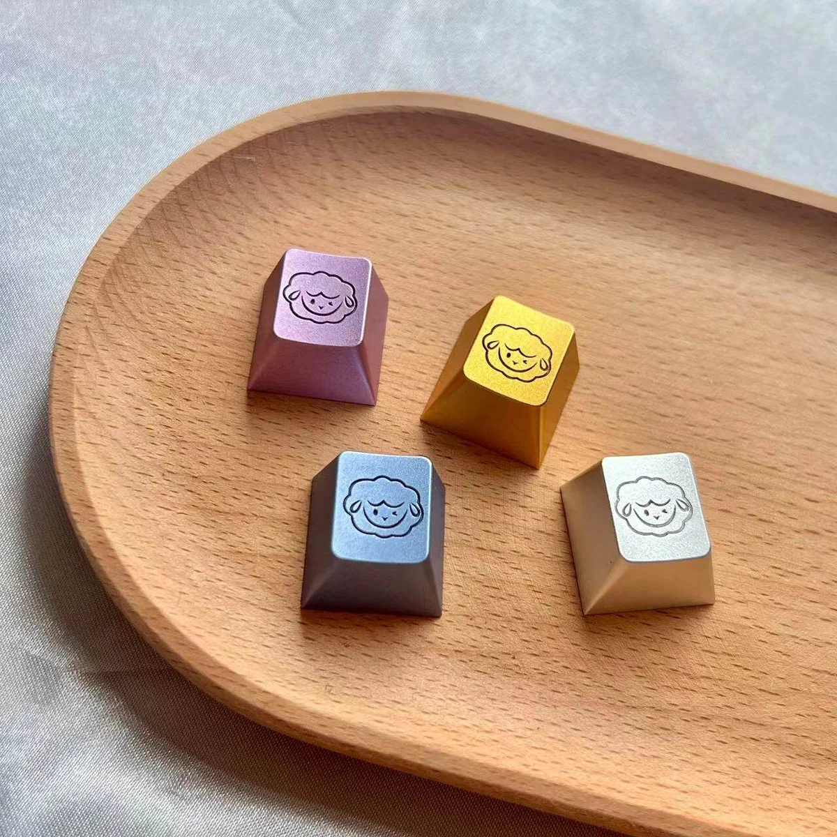 Handcrafted whimsical cute sheep keycap for ESC, made from premium aluminum alloy with vibrant metallic finish and intricate artisan details.