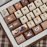 Suzume: Daijin & Sadaijin MAO Keycap Set, an exclusive hand-crafted design featured in a gallery of playful angles, highlighting its unique charm.