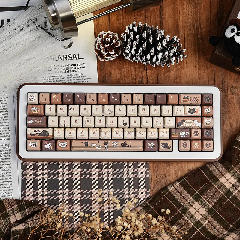 Suzume: Daijin & Sadaijin MAO Keycap Set, an exclusive design for mechanical keyboards. Highlights the playful, hand-crafted aesthetic.