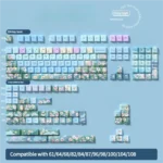 A charming 158-key full set of PBT dye-sublimated keycaps set featuring a fresh daisy floral design with vibrant backlighting, ideal for mechanical keyboard.