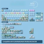 Charming Daisy PBT backlit keycap set, MDA profile, 158 keys. Features a fresh, vibrant dye-sublimated daisy design, adding artistic charm.