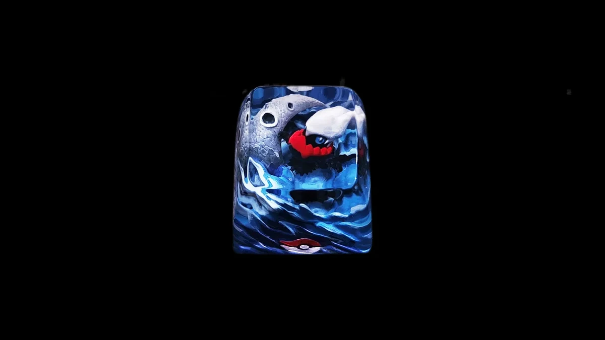 Enigmatic Darkrai Keycap, a handcrafted translucent resin artisan keycap capturing the legendary Pokemon's aura with intricate details.