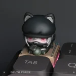 Close-up of the Delta Force Luna handcrafted resin ESC artisan keycap, revealing intricate futuristic tactical details and subtle celestial elements.