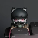 Delta Force Luna Keycap: Handcrafted sci-fi resin ESC artisan, displaying intricate futuristic tactical design with celestial details. Dark, adventure.