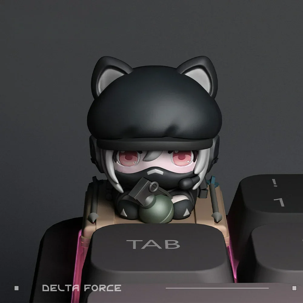 Delta Force Luna Keycap: Handcrafted sci-fi resin ESC artisan, displaying intricate futuristic tactical design with celestial details. Dark, adventure.