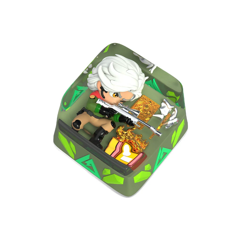 Handcrafted Delta Force Silver Wing ESC keycap. Sleek silver, tactical-futuristic design with intricate aerodynamic detailing shown from multiple premium angles.