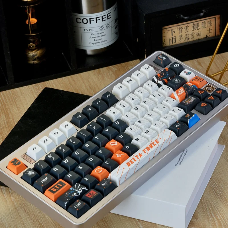 Exclusive Delta Force Vyron Tactical PBT Keycap Set Elite Edition, showcasing its dark, military-inspired design and precise high-tech detailing.