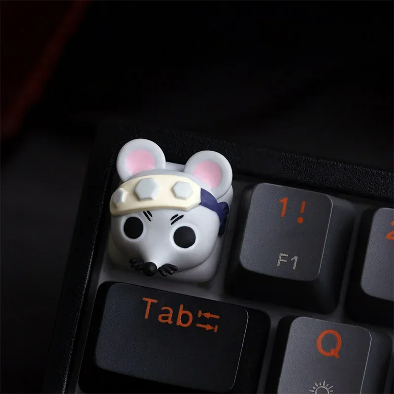 Vibrant, handcrafted Demon Slayer Muscle Mice artisan keycap, intricately detailed, perfect for anime collectors.