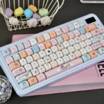 Vibrant Digimon MOA dye-sub keycaps set featuring nostalgic characters, a playful and cute addition for any mechanical keyboard enthusiast.