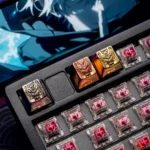 Close-up of a handcrafted dragon artisan keycap, intricately sculpted with mythical details, showcasing its lustrous finish and powerful presence.