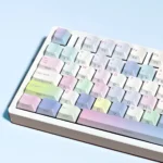 Artistic detail of Dreamy Bubble PBT Keycaps Set, revealing ethereal translucent bubble design and soft iridescent hues, creating a whimsical keyboard aesthetics.