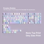 Dreamy Bubble PBT Keycaps Set, with ethereal translucent bubbles and soft, iridescent hues. This artistic set brings a whimsical, dreamy keyboard aesthetics.