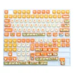 Whimsical duck and flower MOA PBT keycaps set shown from a playful angle, highlighting the charming cartoon ducks and vibrant pastel flowers.