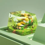 Delightful Eevee Pokemon artisan ESC keycap from a unique angle, highlighting its premium craftsmanship and playful, vibrant character design.