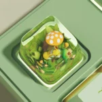 Close-up of an adorable Eevee Pokemon artisan ESC keycap, highlighting its vibrant, whimsical design and premium craftsmanship for nostalgic desktop.