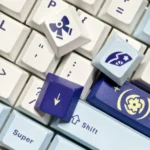 Detailed artistic shot of the Egret Keycap Set, highlighting durable PBT, full dye-sublimation, graceful egret motifs, and tranquil East Asian art.