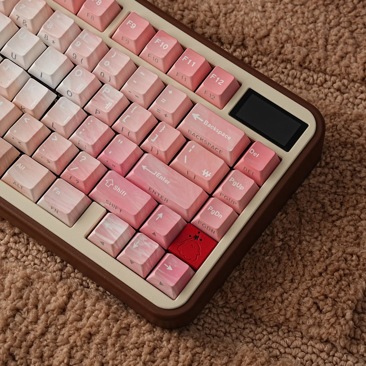 Enchanting Elf PBT Keycaps Set from multiple angles, highlighting their ergonomic design, intricate dual-engraved legends, and captivating mystical setup.