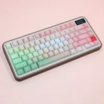 Enchanting Elf PBT Keycaps Set: ergonomic, dual-engraved legends, mystical elven forest aesthetic shown from angles.