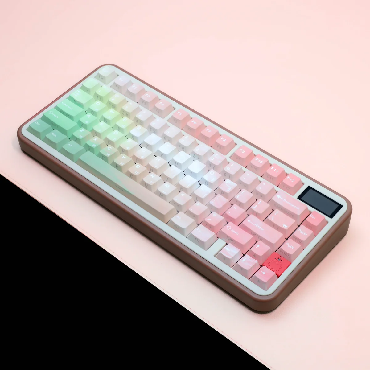 Enchanting Elf PBT keycaps set from multiple angles, highlighting the ergonomic profile and intricate dual-engraved legends with a mystical elven.