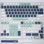 Close-up of the Classic Emblem PBT Dye-Sub Keycap Set, highlighting durable PBT construction and elegant heraldic symbols from multiple angles.