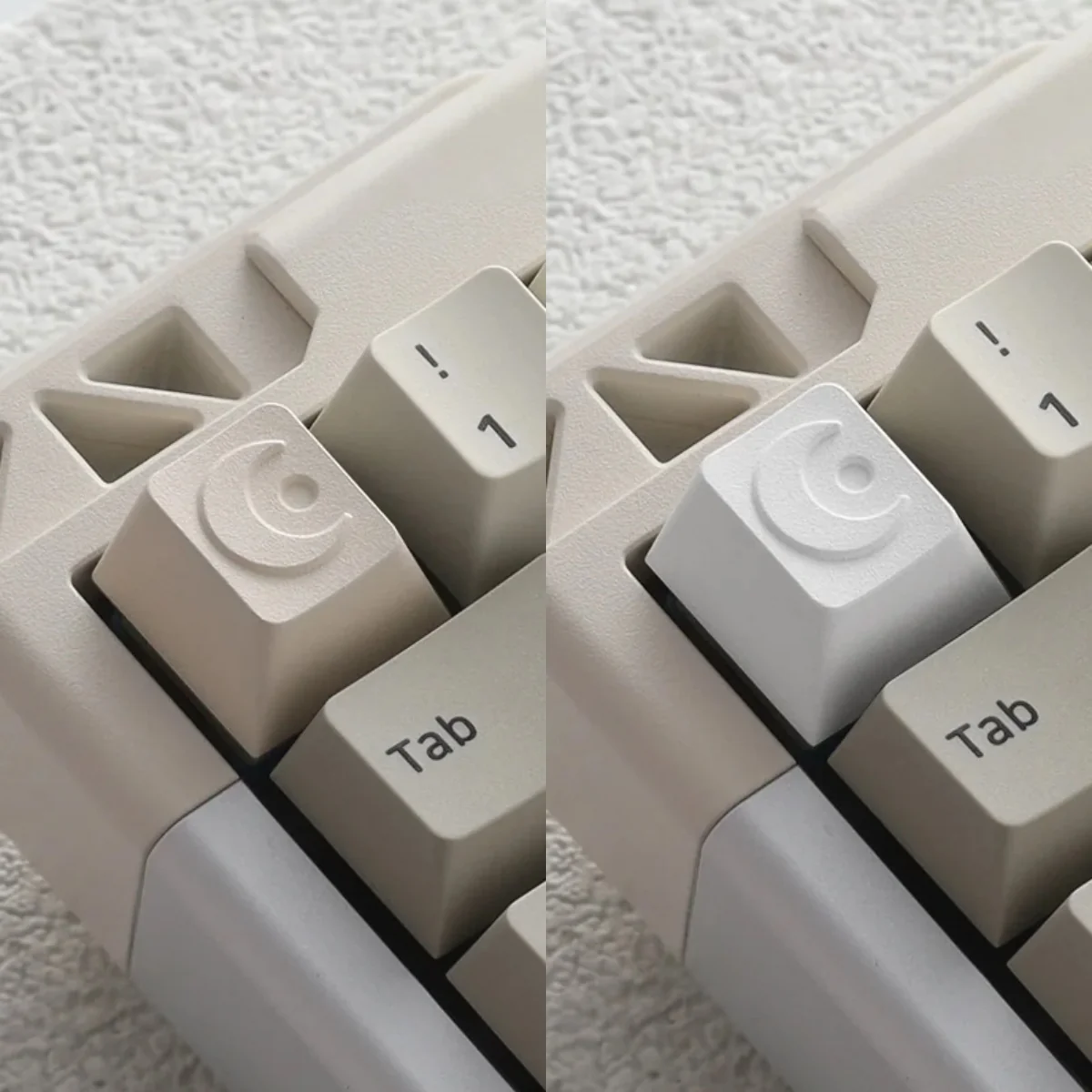 Close-up of a premium Precision CNC Moon ESC Keycap, highlighting its exquisite lunar design and sleek metallic finish for celestial keyboards.