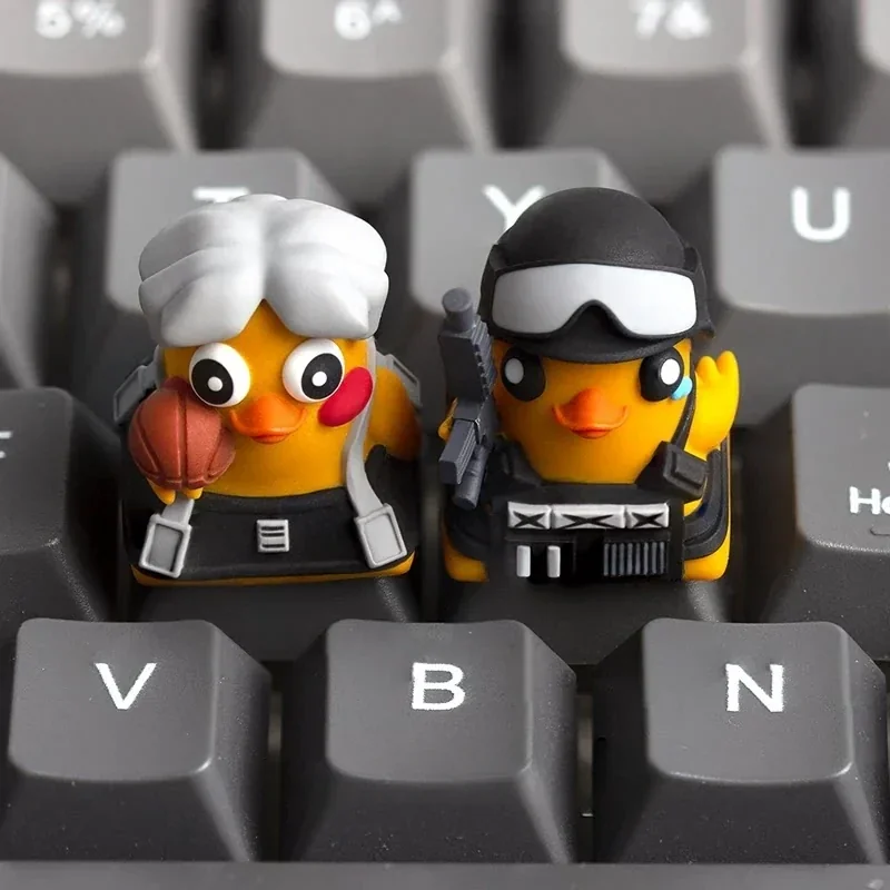 Unique handcrafted Escape from Duckov: Duck Keycaps. A whimsical 3D resin duck in tactical gear for your ESC key, bringing playful game-inspired charm.