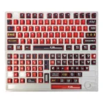 Evangelion Unit-02 Keycaps Set: mecha PBT set. Bold red and black design highlights iconic Unit-02 detailing from a dynamic angle.