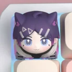 Exclusive Valorant Clove artisan resin keycap showcasing a mystical twilight cat-butterfly design, a unique piece for collectors.