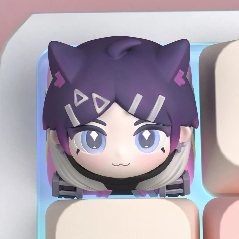 Exclusive Valorant Clove artisan resin keycap showcasing a mystical twilight cat-butterfly design, a unique piece for collectors.