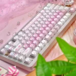 "Close-up views of intricate Fair Isle Cat Dye-Sub Keycaps from various angles, highlighting cozy patterns, playful cat motifs, and elegant MAO profile."