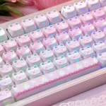 "Artistic Fair Isle Cat Dye-Sub Keycaps with intricate cat motifs and MAO side-engraved legends, shown from various angles."