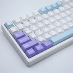 Whimsical PBT dye-sub Fairytale Keycap Set, showcasing dreamy purple hues, enchanting storybook motifs, and magical depth.