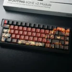 Fiery Abyss keycap set with fiery amber hues, Japanese Abyss character, five-sided dye-sub PBT durability.