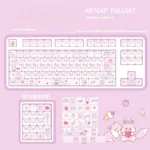 Angled close-up of the whimsical pink Fox Dessert Keycap Set, showcasing its adorable MAO PBT dye-sub fox and cat dessert motif, with playful charm.