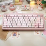 Adorable pink Fox Dessert Keycap Set featuring a whimsical fox and sweet dessert motif. A high-quality PBT dye-sub keycap for a playful keyboard.